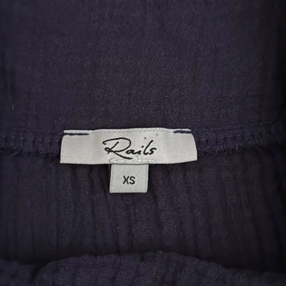 Rails | Valentina Squareneck Tiered Ruffled Gauzy Cotton Mini Dress Navy Blue XS - Picture 9 of 16